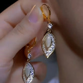 14K Gold-plated Diamond Cat's Eye Leaf Earrings - elegant Cat's Eye Leaf Earrings