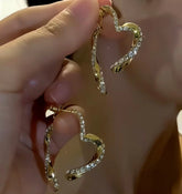 14K Gold-plated Diamond Heart Earrings - elegant Diamond Heart Earrings