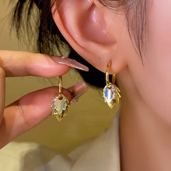 14K Gold-plated Double Leaf Earrings - elegant Double Leaf Earrings