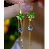 14K Gold-plated Elegant Green Opal Flower Threader Earrings - elegant Opal Flower Earrings