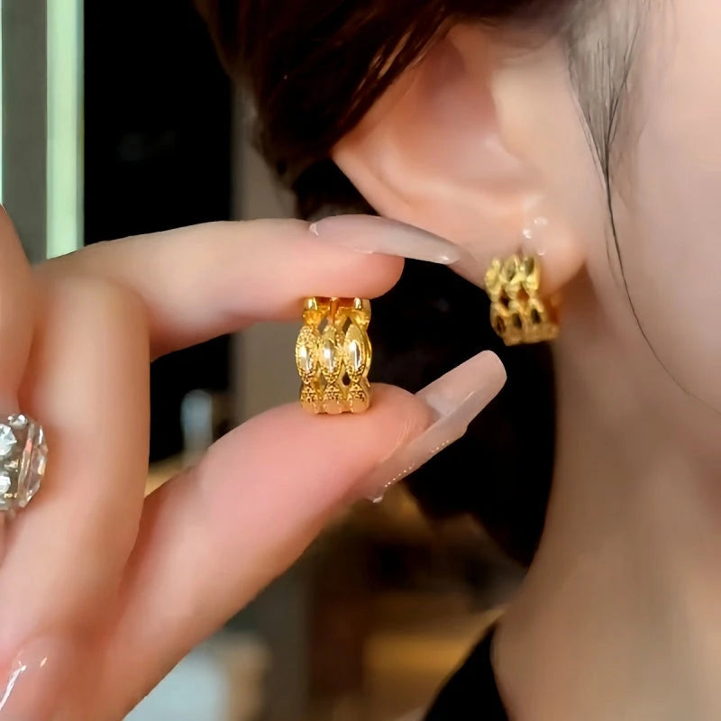 Close-up detail of the sparkling zircons and plating on the Three-Layer Hoops