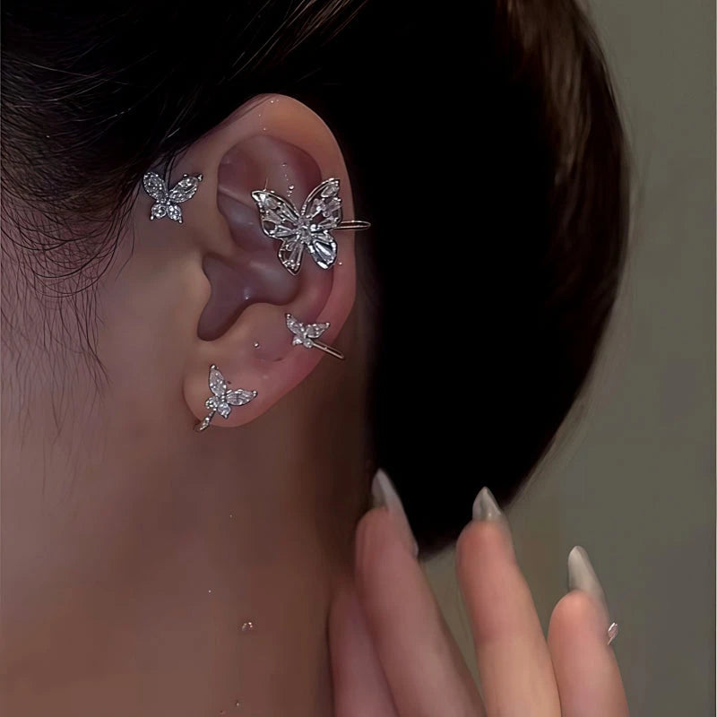 Model showcasing the dangle and style of the 14K Gold-plated Elegant ZIrcon Butterfly Ear Cuffs ( 1 Pair )