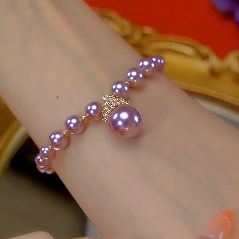 14K Gold-plated Exquisite Diamond Purple Pearl Bracelet - chic Purple Pearl Bracelet