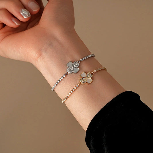 14K Gold-plated Exquisite Zircon Adjustable Four-Leaf Bracelets - chic Four-Leaf Bracelets