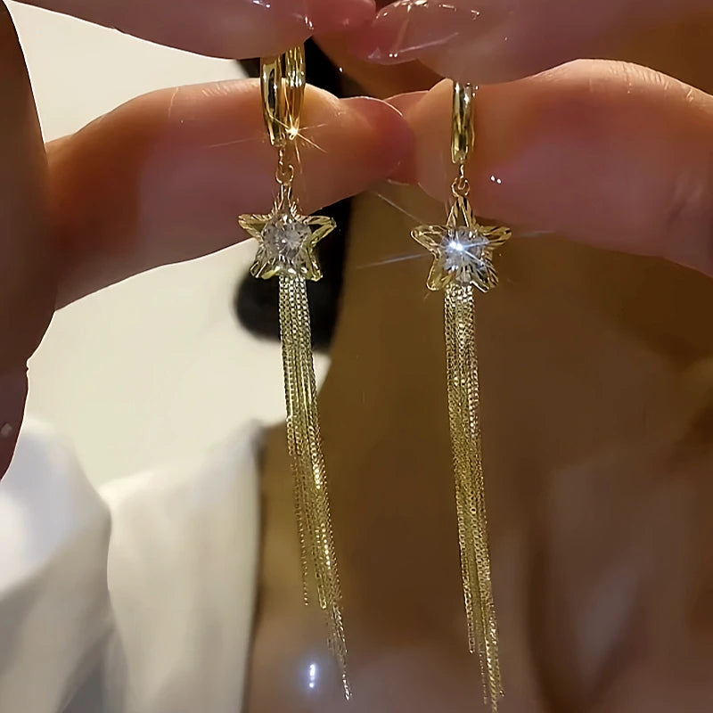 14K Gold-plated Five-Pointed Star Earrings - elegant Five-Pointed Star Earrings