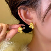 14K Gold-plated Flower Stud Earrings - elegant Zircon Flower Studs