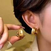 14K Gold-plated Geometric Brushed Letter Earrings - elegant Brushed Letter Earrings