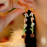 14K Gold-plated Happy Christmas Diamond Zircon Letter Tassel Earrings - elegant Christmas Tassel Earrings