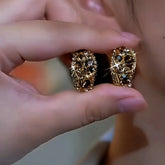 14K Gold-plated Luxury Brown Crystal Stud Earrings - elegant Brown Crystal Studs