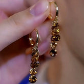 14K Gold-plated Luxury Brown Diamond Crystal Earrings - elegant Brown Diamond Earrings