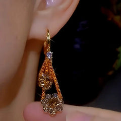 Close-up detail of the sparkling zircons and plating on the Diamond Flower Earrings
