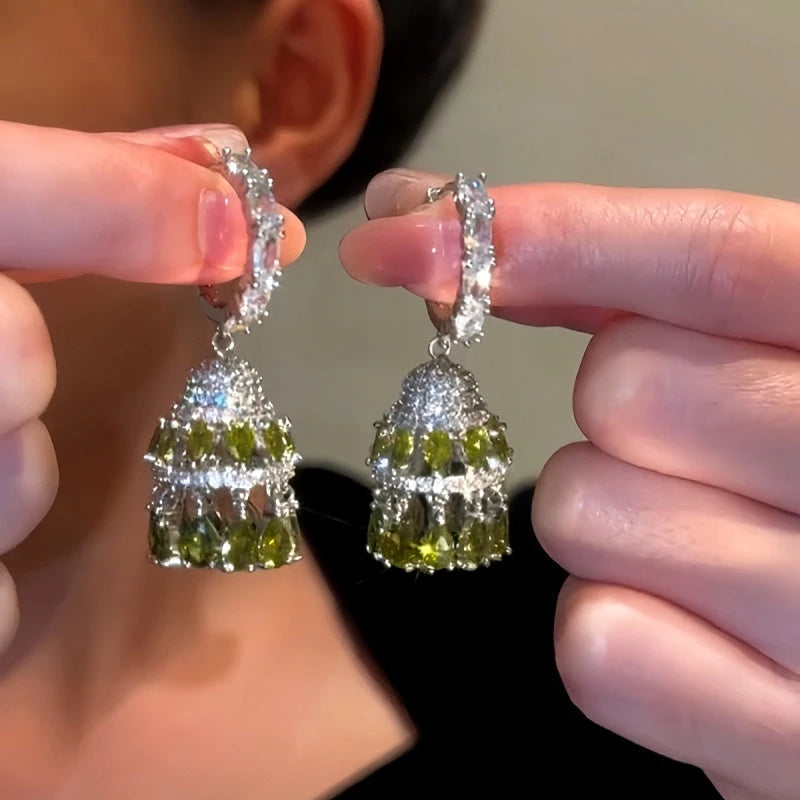 14K Gold-plated Luxury Diamond Tassel Wind Chime Hollow Earrings - elegant Wind Chime Earrings