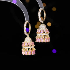 Model showcasing the dangle and style of the 14K Gold-plated Luxury Diamond Tassel Wind Chime Hollow Earrings