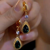 14K Gold-plated Luxury Green Crystal Durian Earrings - elegant Green Crystal Earrings