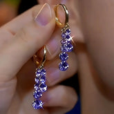 14K Gold-plated Luxury Purple Zircon Diamond Earrings - elegant Purple Diamond Earrings