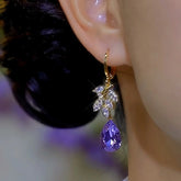 14K Gold-plated Luxury Purple Zircon Water Drop Earrings - elegant Purple Water Drop
