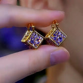 14K Gold-plated Luxury Purple Zrcon Diamond Earrings - elegant Purple Diamond Earrings