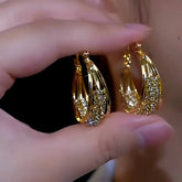 14K Gold-plated Luxury Zircon Hoop Earrings - elegant Twisted Zircon Hoops