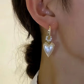 14K Gold-plated Pearl Heart Earrings - elegant Pearl Heart Earrings