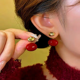 14K Gold-plated Red Enamel Bean Earrings - elegant Red Enamel Earrings
