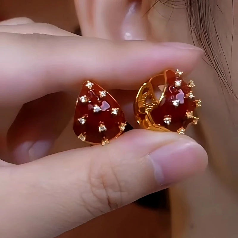 14K Gold-plated Red Strawberry Earrings - elegant Strawberry Earrings