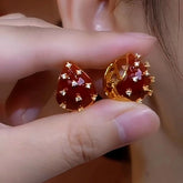 14K Gold-plated Red Strawberry Earrings - elegant Strawberry Earrings