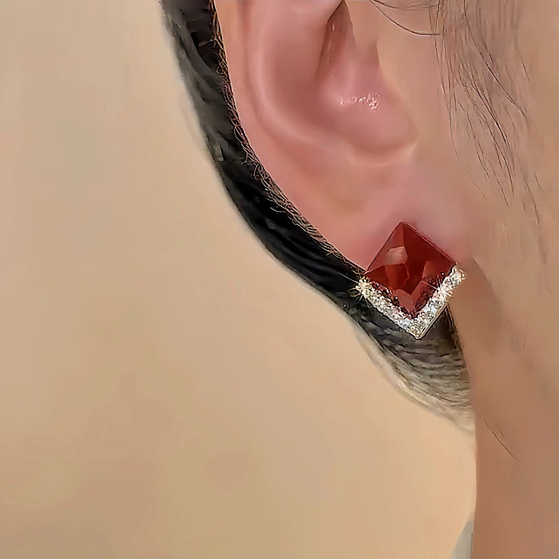 14K Gold-plated Red Zircon Geometric Earrings - elegant Red Zircon Studs