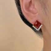 14K Gold-plated Red Zircon Geometric Earrings - elegant Red Zircon Studs