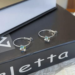 Close-up detail of the sparkling zircons and plating on the Sugar Cube Hoops