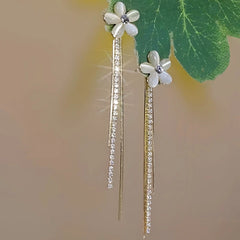 Angled view of the 14K Gold-plated Two-Piece Flower Earrings