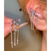 14K Gold-plated Ultra-Fairy Colored Diamond Tassel Ear Cuffs - elegant Crystal Tassel Ear Cuffs