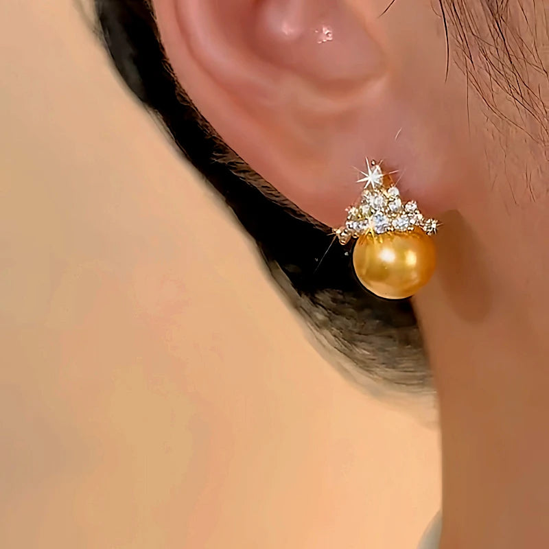 14K Gold-plated Zircon Crown Stud Earrings - elegant Crown Stud Earrings