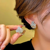 14K Gold-plated Zircon Flower Jacket Earrings - elegant Silver Flower Ear Jackets