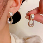 14K Gold-plated Zircon Geometric Pearl Earrings - elegant Geometric Pearl Drops
