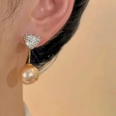 14K Gold-plated Zircon Heart Pearl Earrings - elegant Heart Pearl Drops