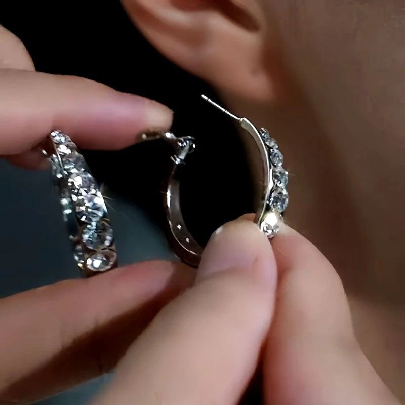 14K Gold-plated Zircon Hoop Earrings - elegant Pave Zircon Hoops