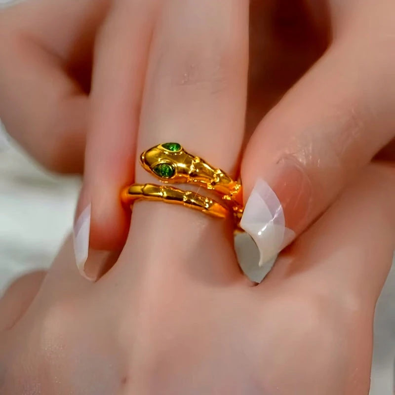 Emerald Eye Gold Snake Ring | 14K Gold Plated - stunning Gold Snake Ring