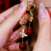 14K Gold Plated Cat's Eye Stone Diamond Butterfly Pearl Earrings - elegant gold butterfly earrings