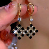 14K Gold Plated Diamond Black And White Water Drop Earrings - elegant gold drop earrings