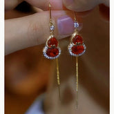 14K Gold Plated Diamond Crystal Gourd Threader Earrings - elegant gold threader earrings