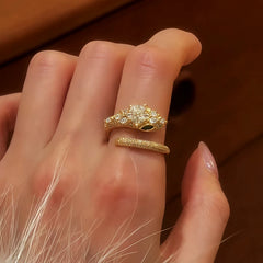 Top-down view of the sparkling 14K Gold Plated Diamond Snake-Shaped Open Rings