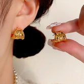14K Gold Plated Folded Leaf Earrings - elegant gold leaf earrings