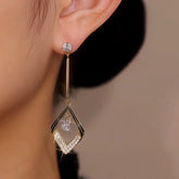 14K Gold Plated Geometric Rhombus Crystal Earrings - elegant gold geometric earrings
