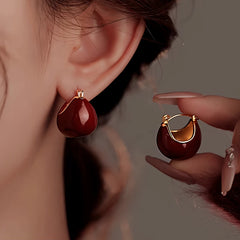 14K Gold Plated Glaze Wine Red Basket Earrings - elegant red drop earrings