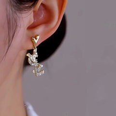 14K Gold Plated Heart Zircon Letter Pearl Earrings - elegant gold pearl earrings