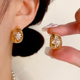 14K Gold Plated Hollow Diamond Earrings - elegant gold drop earrings