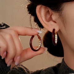 14K Gold Plated Oil Drop Zircon Diamond Hoop Earrings - elegant gold hoop earrings