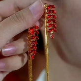 14K Gold Plated Red Wheat Diamond Tassel Earrings - elegant gold tassel earrings