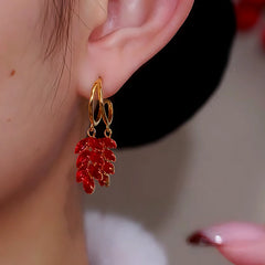 14K Gold Plated Red Zircon Wheat Earrings - elegant red drop earrings