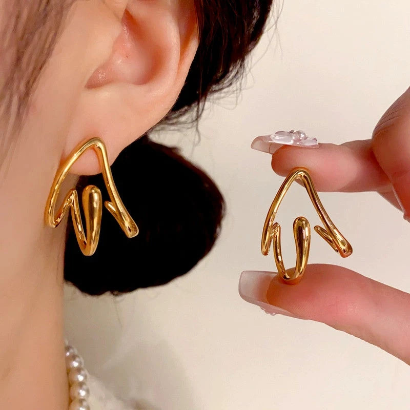 14K Gold Plated Three-Dimensional Triangle Earrings - elegant gold geometric earrings